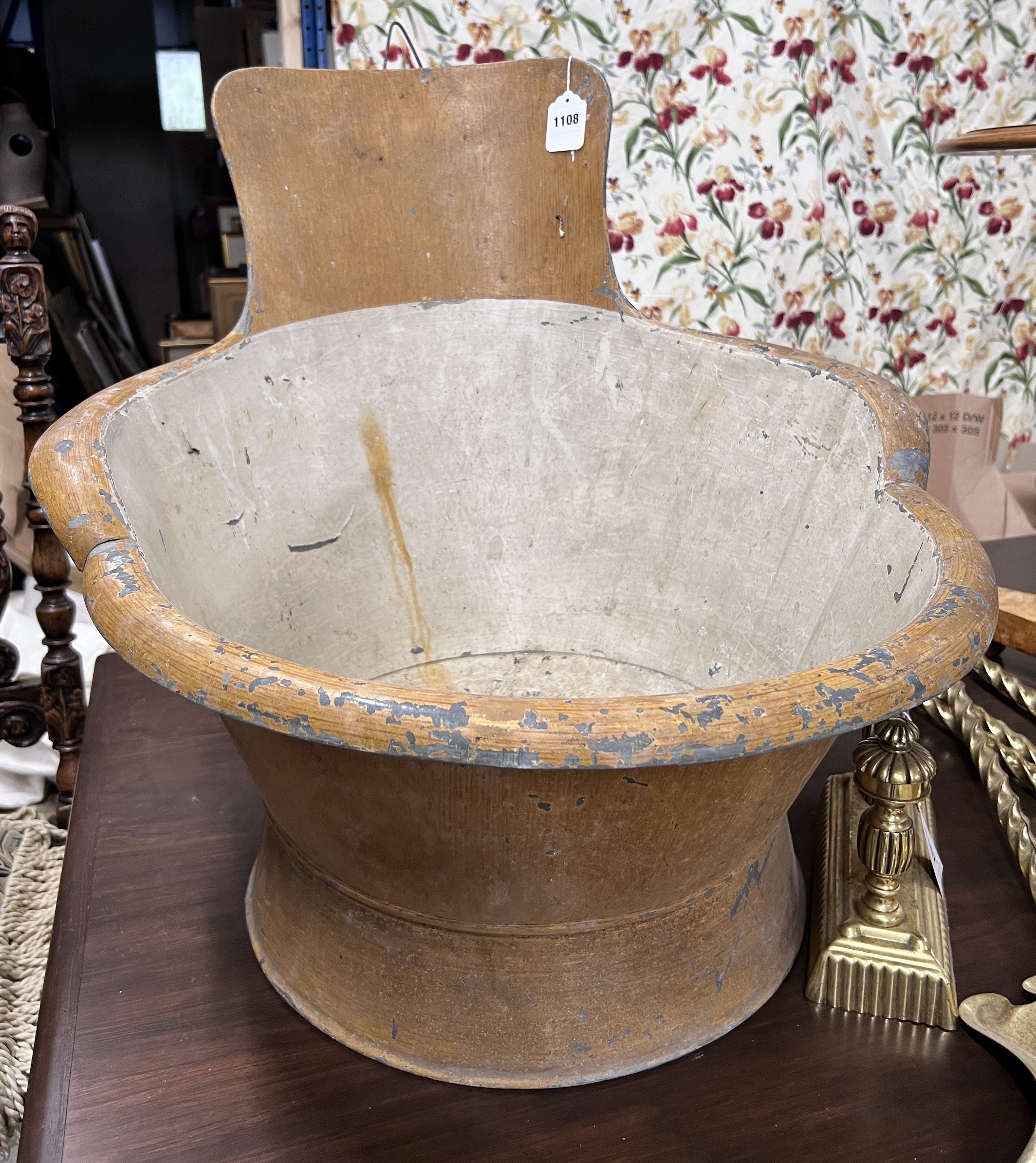 A 19th century French painted tin bath tub, width 64cm